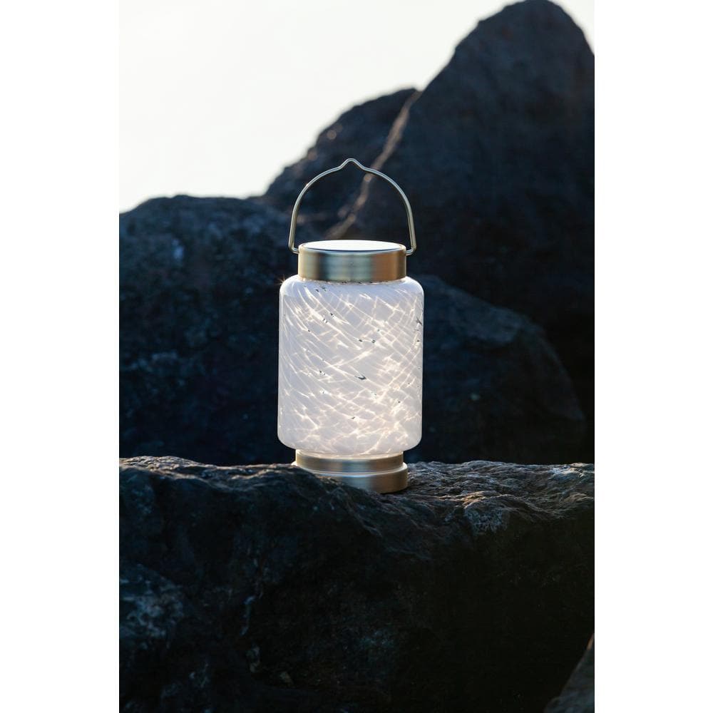 7.8'' White Glass Solar LED Outdoor Lantern