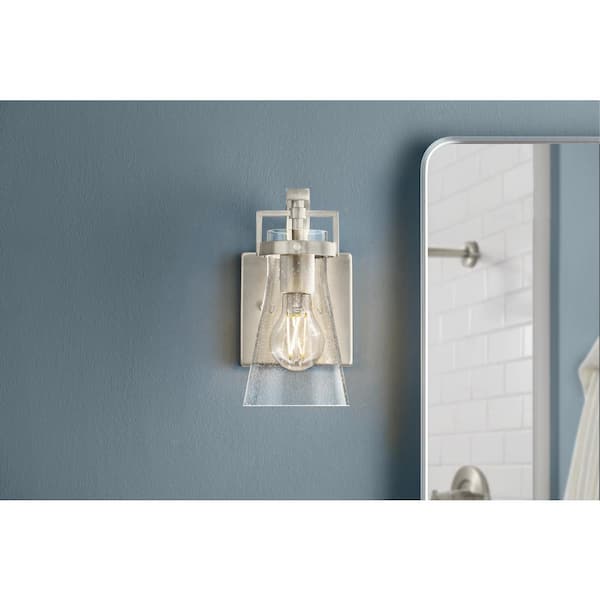 Clermont 5 in. 1-Light Brushed Nickel Bathroom Vanity Light with Seeded Glass Shade