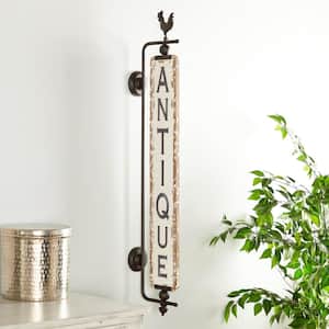 15 in. x 53 in. Rustic Distressed White Wood and Metal Wall decor