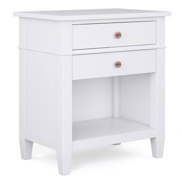 Simpli Home Carlton Solid Wood 24 in. Wide Transitional Bedside Nightstand Table in White