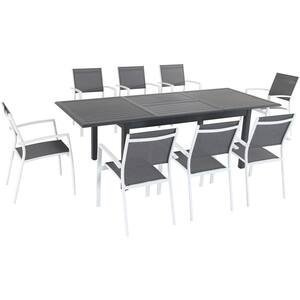 Turner 9-Piece Aluminum Outdoor Dining Set with 8 Sling Dining Chairs and a 40 in. x 94 in. Expandable Table