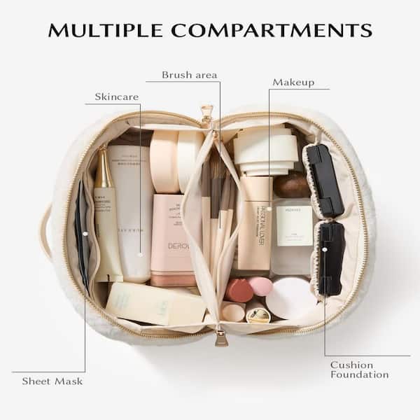 Numhew Travel Makeup Bag in BJ-Beige, Large Capacity Cosmetic Bag, Waterproof PU Leather, Flat Open Portable Toiletry Bag Numhew Travel Makeup Bag in BJ-Beige, Large Capacity Cosmetic Bag, Waterproof PU Leather, Flat Open Portable Toiletry Bag