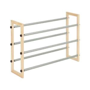 18 in. H 12-Pair Natural Steel and Wood Shoe Rack