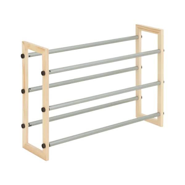 Honey-Can-Do 18 in. H 12-Pair Natural Steel and Wood Shoe Rack