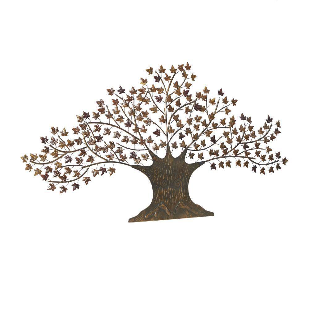 Brown Metal Tree Wall Sculpture with Leaves