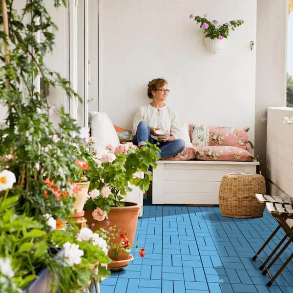 Afoxsos 12 ft. x 12 ft. Plastic Interlocking Deck Tiles Waterproof in Blue (9 Per Pack)