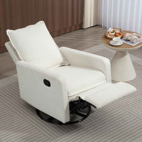 YOFE White Cozy Short Plush Fabric 270° Swivel Rocker Chair