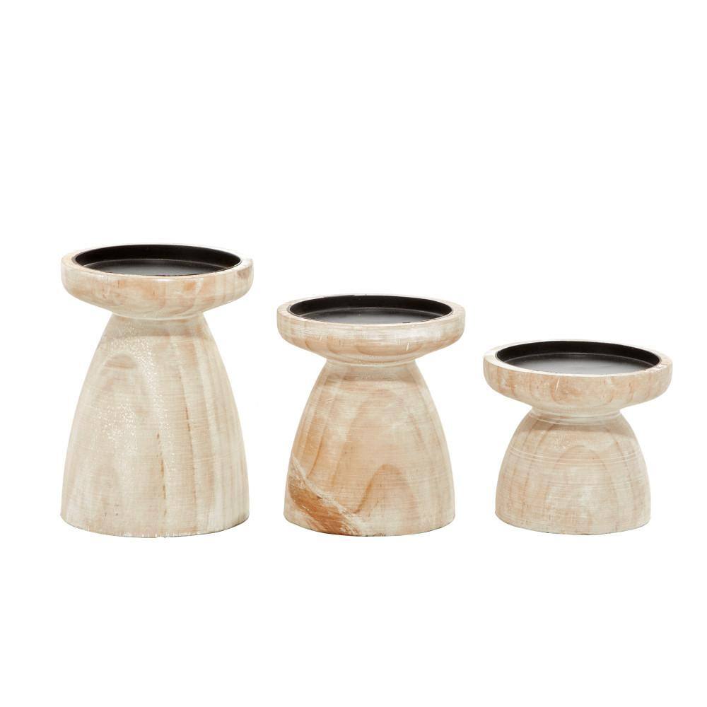 Rustic Brown Wood Pillar Candle Holders, Set of 3