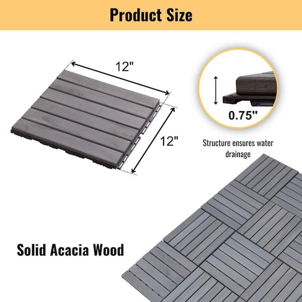 1 ft. x 1 ft. Interlocking Quick Deck Outdoor Acacia Hardwood Deck Tile in Light Gray (10-Pieces)