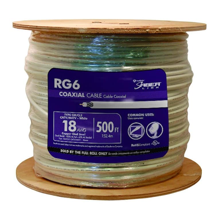Southwire 500 ft. 18 RG6 Dual Shield CU CATV CM/CL2 Coaxial Cable in White