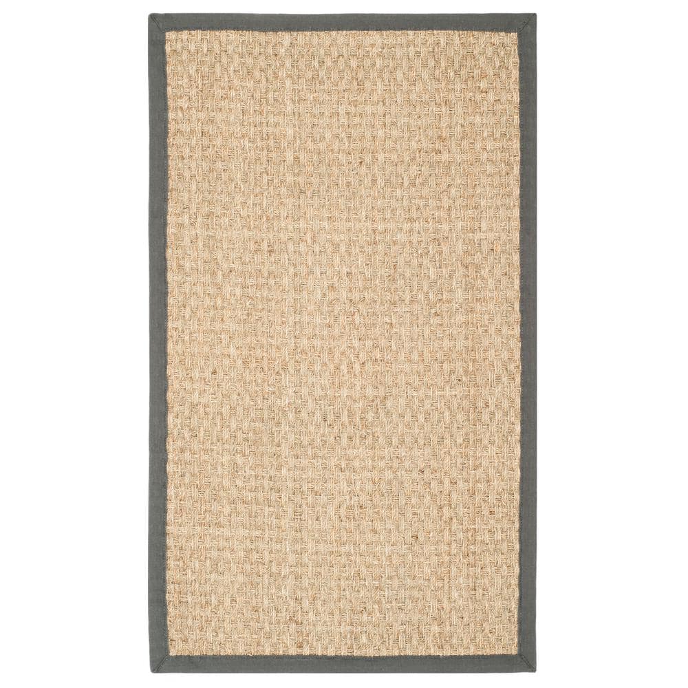 SAFAVIEH Natural Fiber Arbor Border Area Rug  Natural/Dark Grey  2  x 3