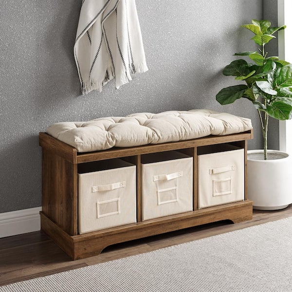 Walker Edison Furniture Company 42 Modern Farmhouse Entryway Storage Bench Rustic Oak Hd42stcro The Home Depot Walker Edison Furniture Company 42, Rustic Modern Furniture Company