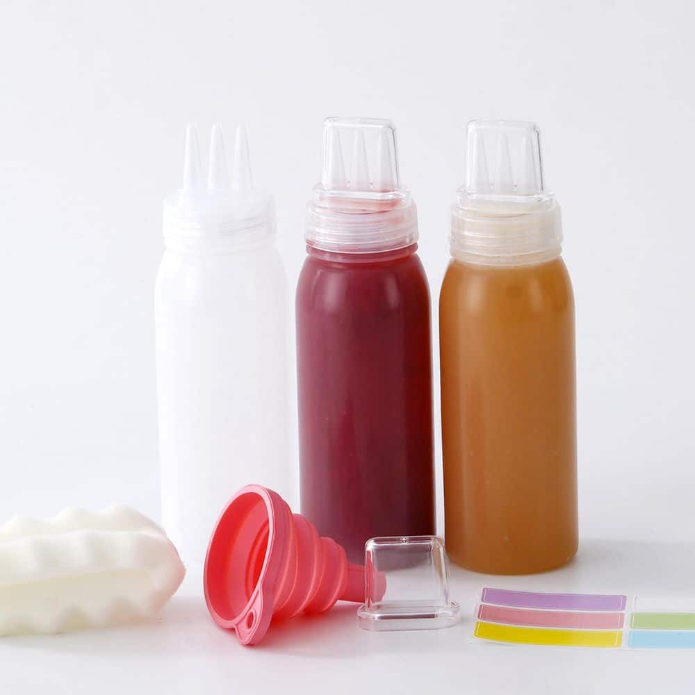 Esepony 13 oz. Plastic Squeeze Bottles with 3-Hole for Sauces, BBQ