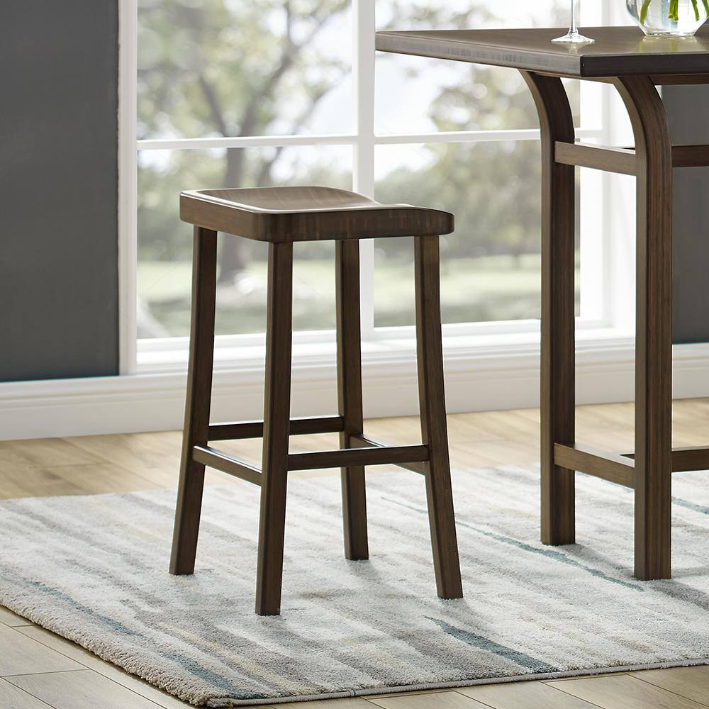 Eco-Friendly Black Bamboo Backless Bar Height Stool (Set of 2)