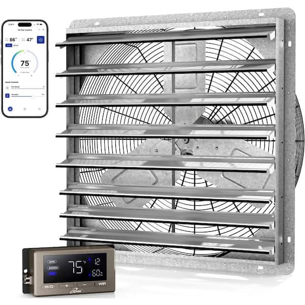 30 in. Smart Wall Mounted Shutter Exhaust Fan, 5088 CFM, 12-Speed, WiFi App Control Ventilation, BLDC Motor, Hardwired