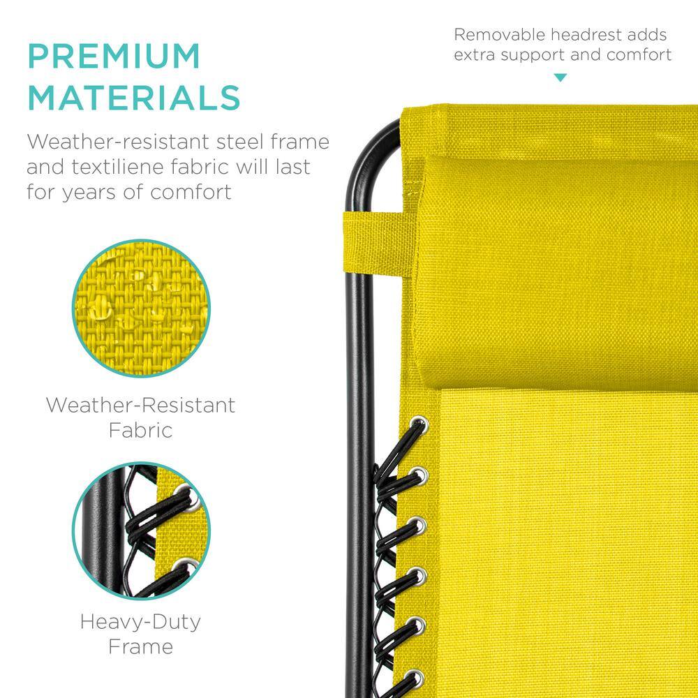 Sunflower Yellow Ergonomic Zero Gravity Outdoor Lounger Set with Cushions