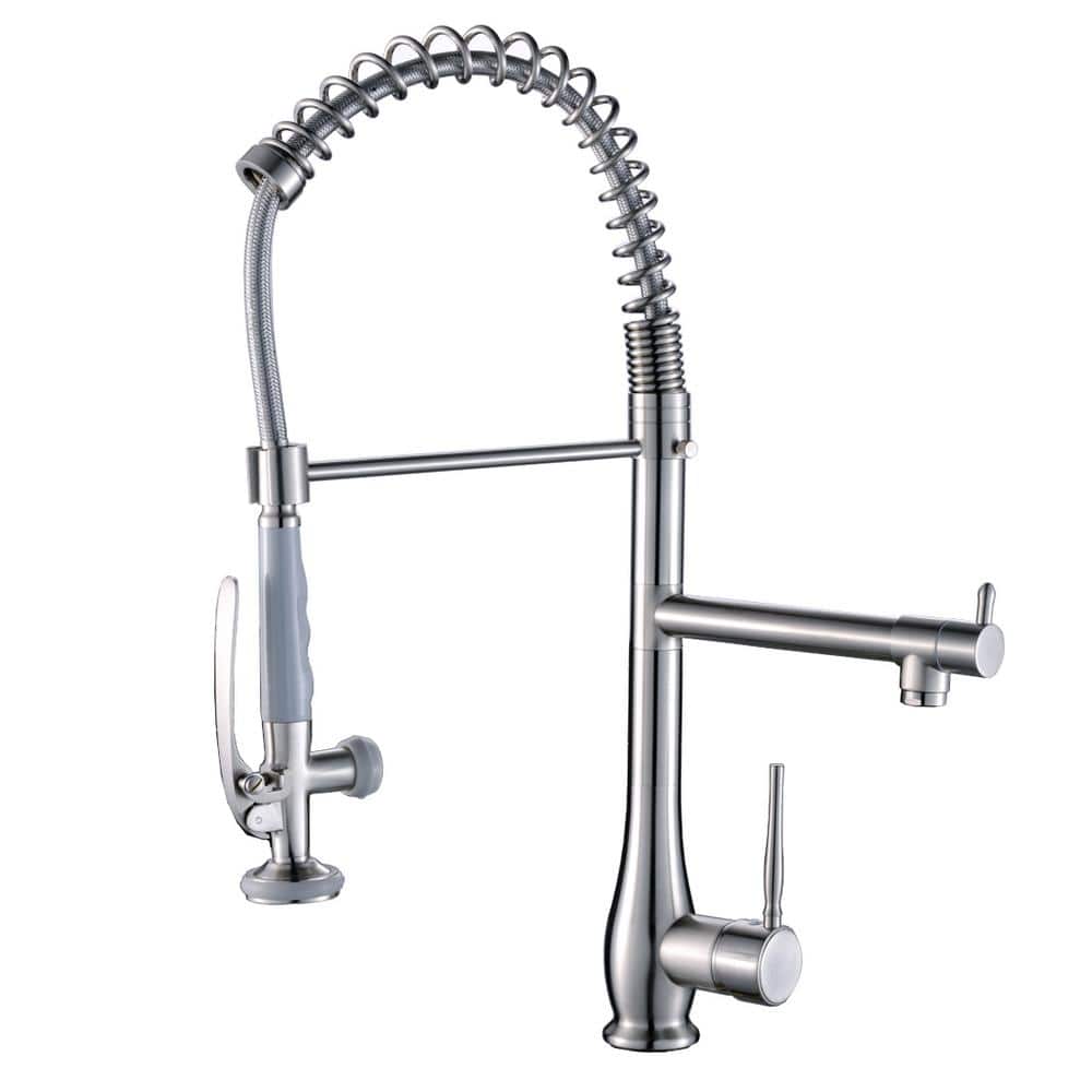 Single Handle Pull Down Sprayer Kitchen Faucet with Pot Filler in Brushed N