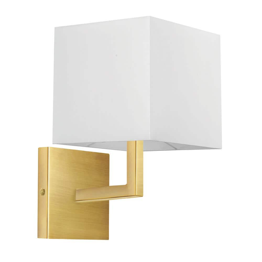 Dainolite Lucas 1-Light Aged Brass Wall Sconce with White Fabric  77-1W-AGB-WH - The Home Depot