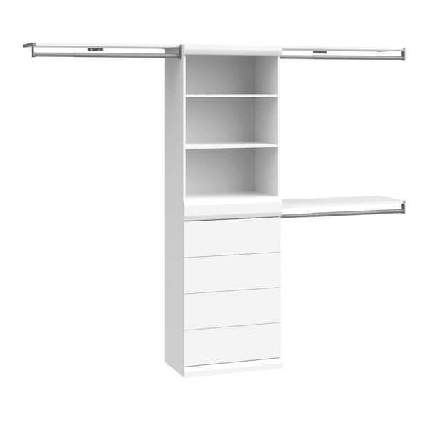 Mosaics 97.55 in. W White 6-Shelf 4-Drawer 3-Hang Rod Wood Closet System