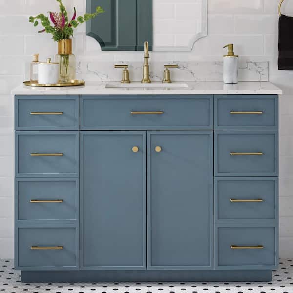 Marcote 48 in. Single Sink Freestanding Slate Blue Bath Vanity with Venato Engineered Stone Top (Assembled)