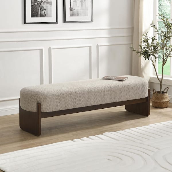 Oakridge Modern Beige Plus Brown Polyester Upholstered Loop Yarn Rectangle Ottoman, Solid Wood