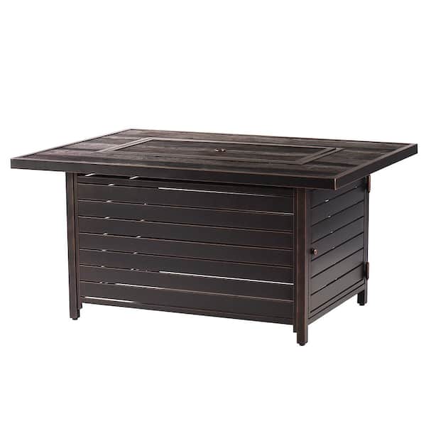 Oakland Living 48 in. x 36 in. Copper Rectangular Aluminum Propane Fire Pit Table, Glass Beads, 2 Covers, Lid, 55,000 BTUs