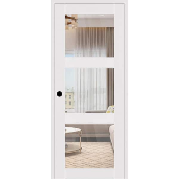 Belldinni Smart Pro 3Lite DIY-Friendly 32 in. x 80 in. Clear Glass Right-Handed Polar White Composite Single Prehung Interior Door