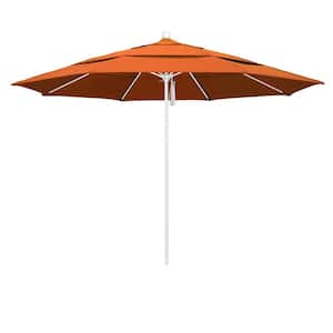 11 ft. White Aluminum Commercial Market Patio Umbrella with Fiberglass Ribs and Pulley Lift in Tuscan Sunbrella