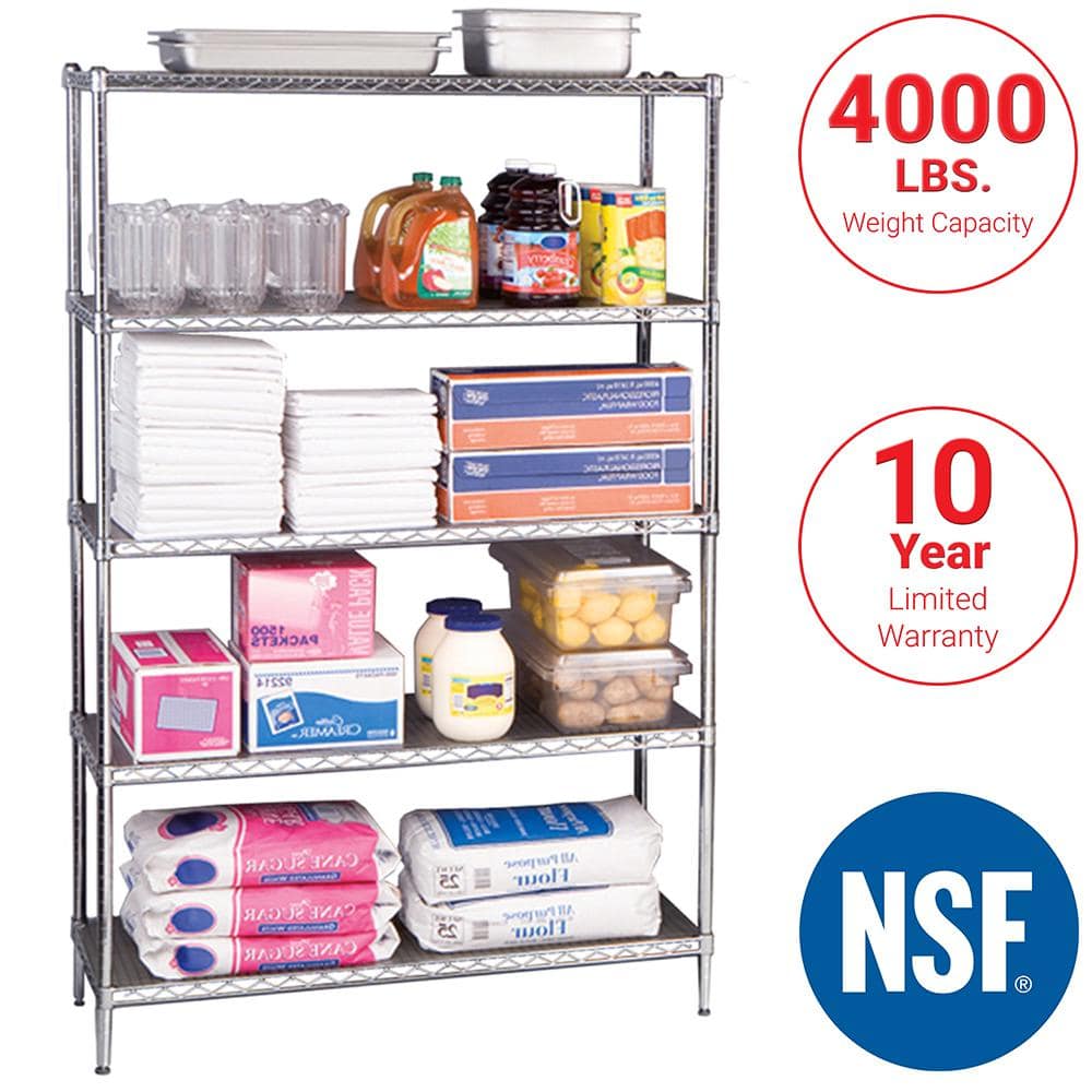 Seville Classics UltraDurable® 5-Tier NSF Steel Wire Shelving  48  W x 18  D  Plated Steel