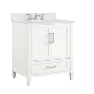 Montauk 30 in. W x 22 in. D x 38 in. H Bathroom Vanity in Pure White with Granite Vanity Top
