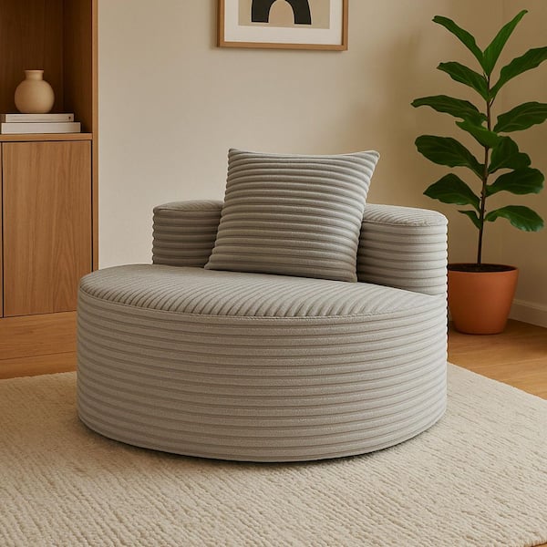 44.88 in. W Compressed Armless Corduroy Round Sofa with Pillow in Smoke Gray, No Assembly