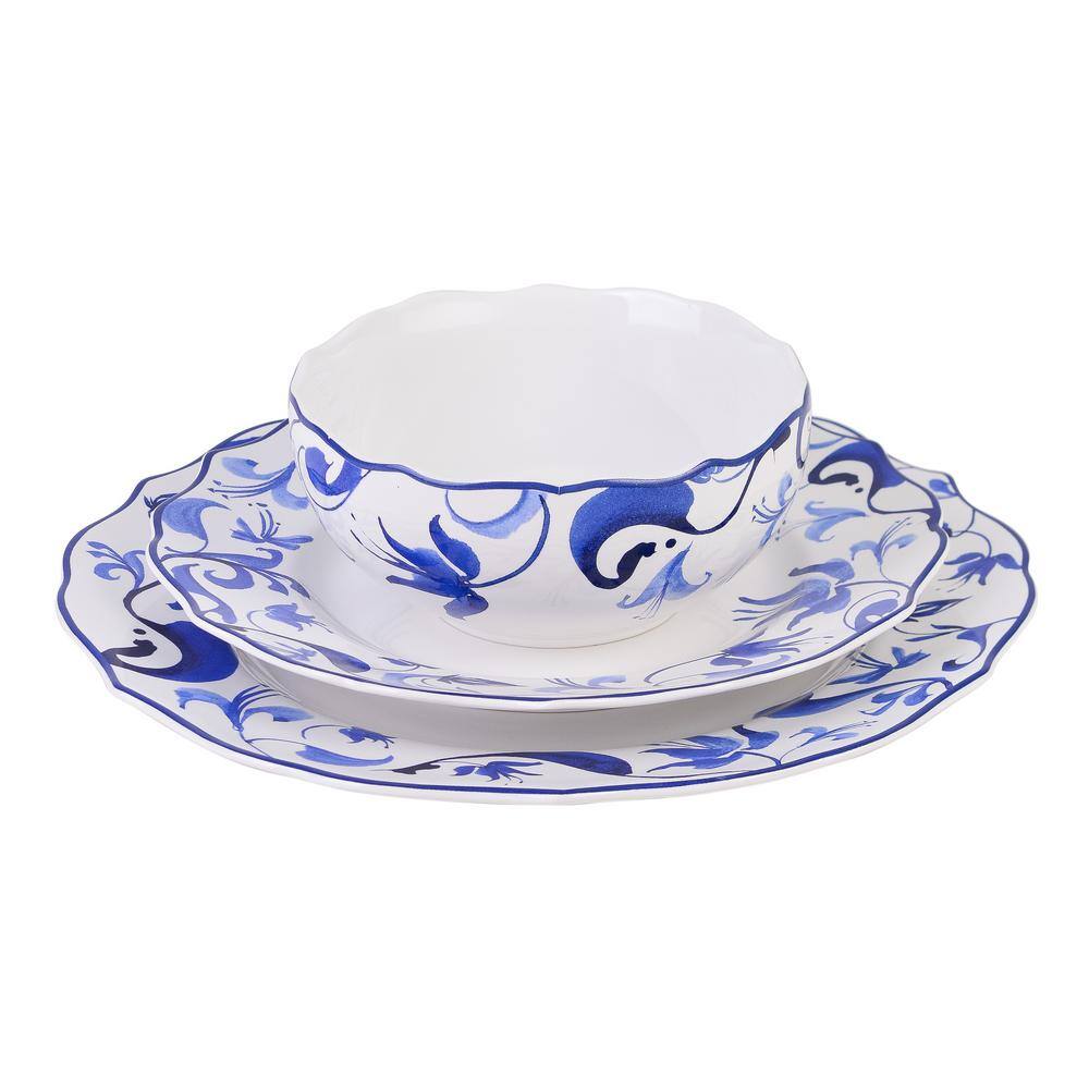 Ayla Blue and White Floral Porcelain 12-Piece Dinnerware Set