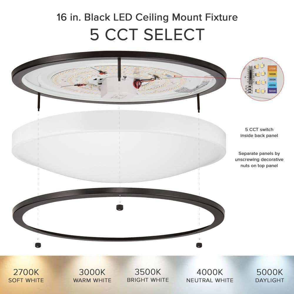 16-inch Black Aluminum LED Flush Mount Ceiling Light