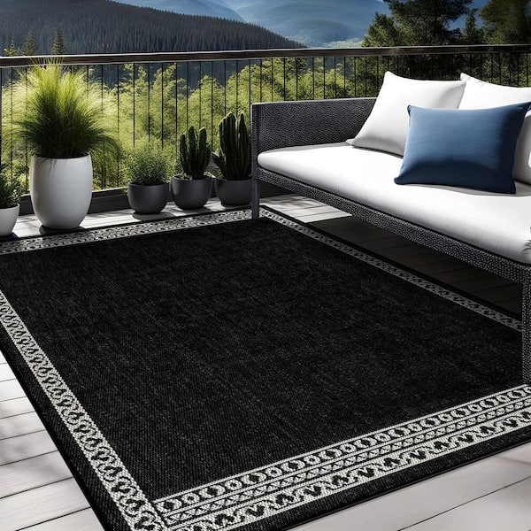 Beverly Rug Frame Black 6 ft. x 9 ft. Geometric Bordered Washable