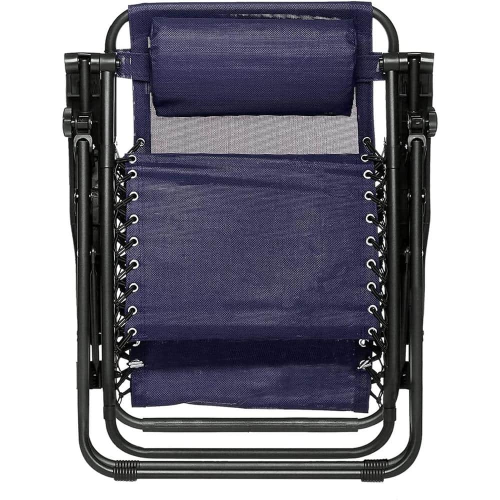 Navy Blue Adjustable Zero Gravity Outdoor Lounger with Cushions