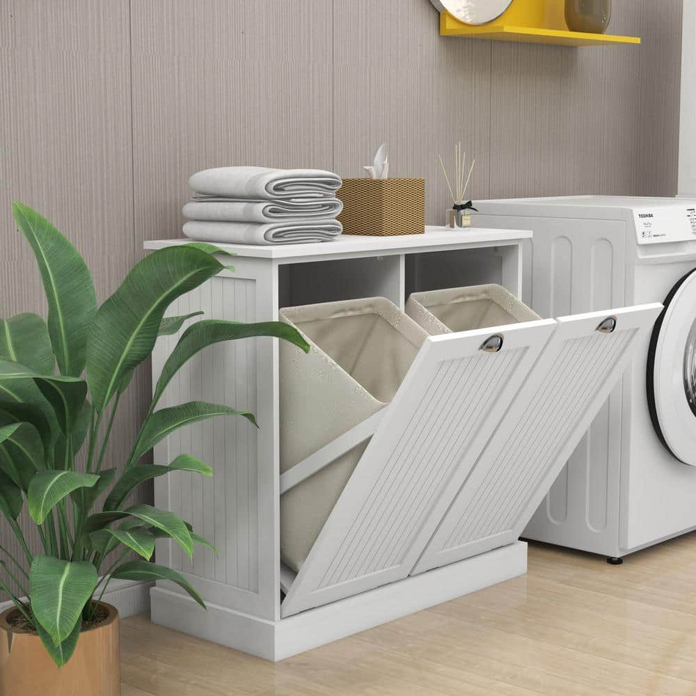 31.5 in. H White Bedroom Wood Storage Cabinet with Tilt-Out Removable Cloth Bags price history on PriceWatchPro