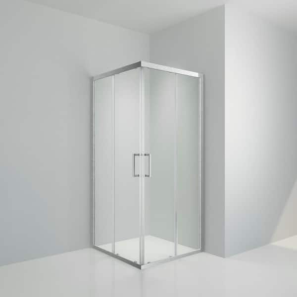 EPOWP 36 in. W x 76 in. H Square Pivot Sliding Door Frameless Corner Shower Enclosure in Brushed Nickel