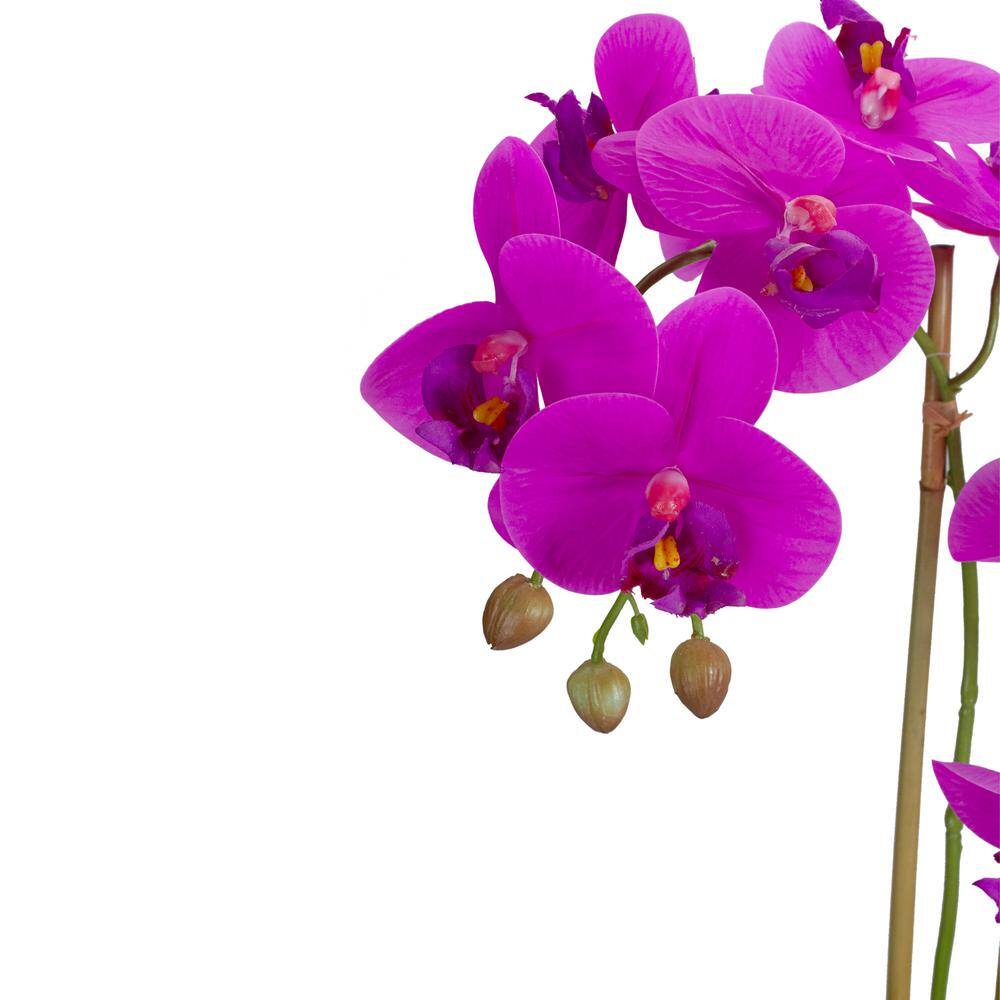 14" Purple Artificial Orchid Plant in Gray Stone Pot