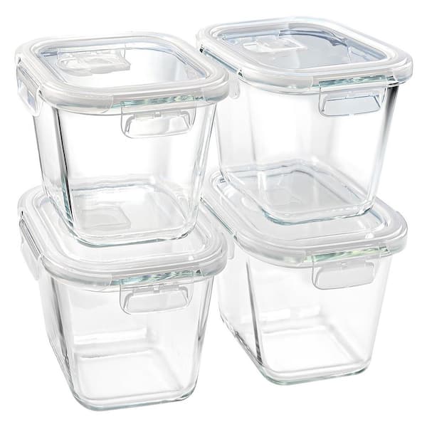 4pcs Clear Borosilicate Glass Food Storage Containers w Lids, Microwave & Freezer Safe, Square Meal Prep Bowls