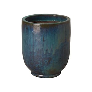 18 in. x 21.5 in. H Teal Ceramic Round Pot