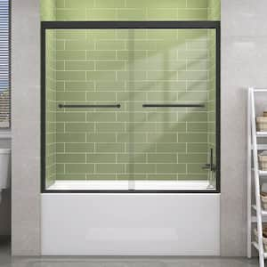 60 in. W x 58 in. H Sliding Shower Door Framed Tub Door in Black Shower Bathtub Doors with Clear Tempered Coating Glass