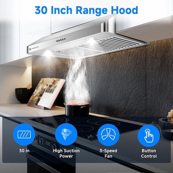 30 in. 700 CFM Ducted Under Cabinet Range Hood in Stainless Steel with 3-Way Venting Compatibility