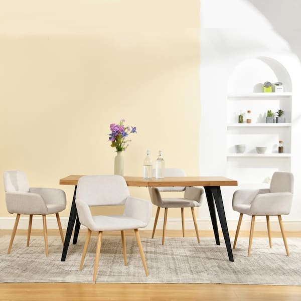 MAYFAIR Beige Upholstered Dining Chair with Oak Color Metal Legs and High Back (Set of 4)
