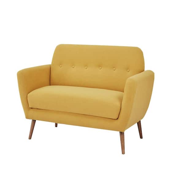 Unbranded 58 Inch Flared Arm Loveseat, Blend of Solid Pine and Engineered Wood, Spring Seat, Mustard