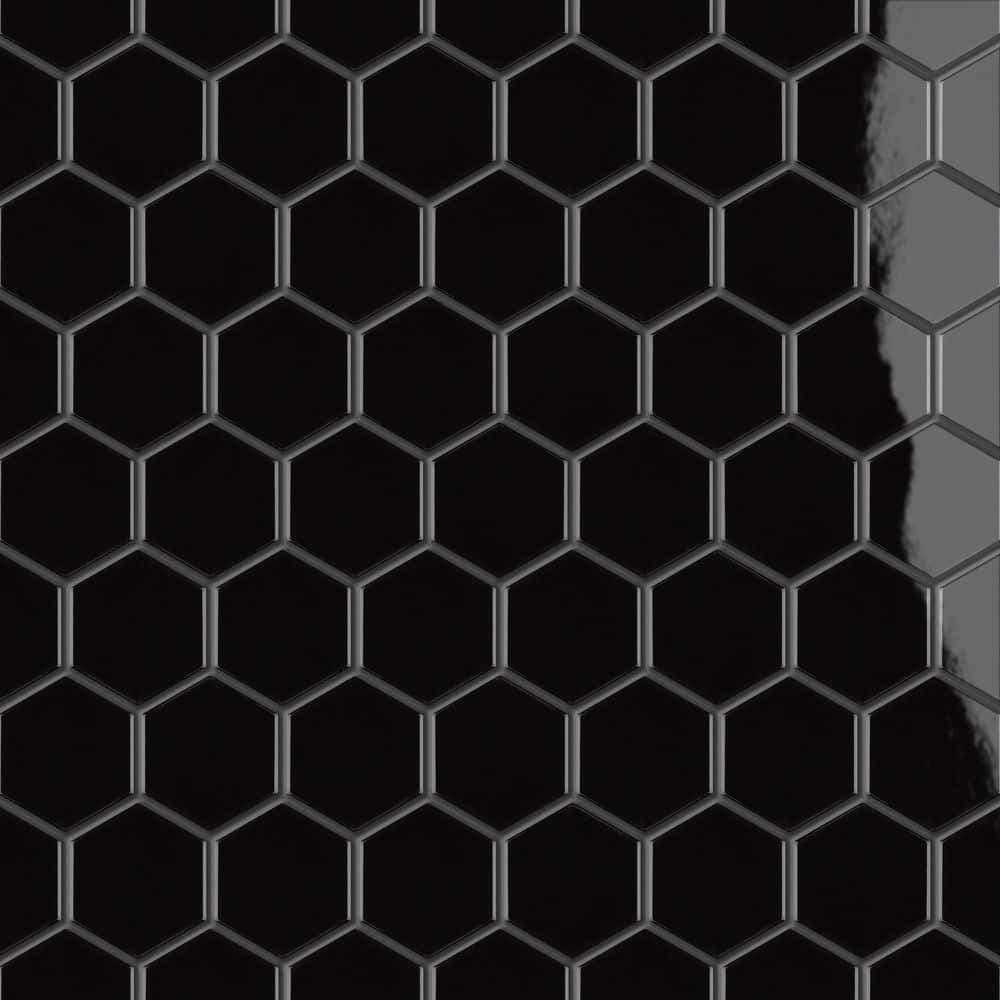 Merola Tile Metro 2 in. Hex Glossy Black 11-1/8 in. x 12-5/8 in