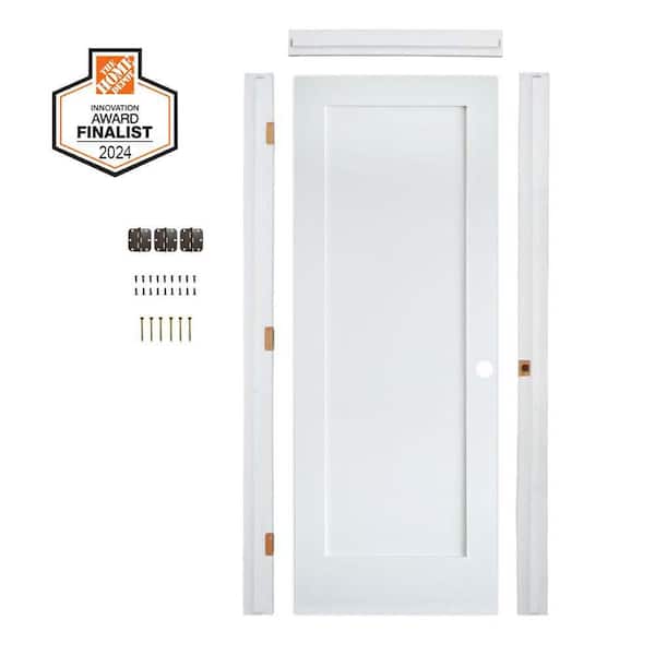 DIY RTA Kit 36 in. x 80 in. Shaker 1-Panel Left-Hand Primed Solid Core MDF Wood Single Ready To Assemble Interior Door