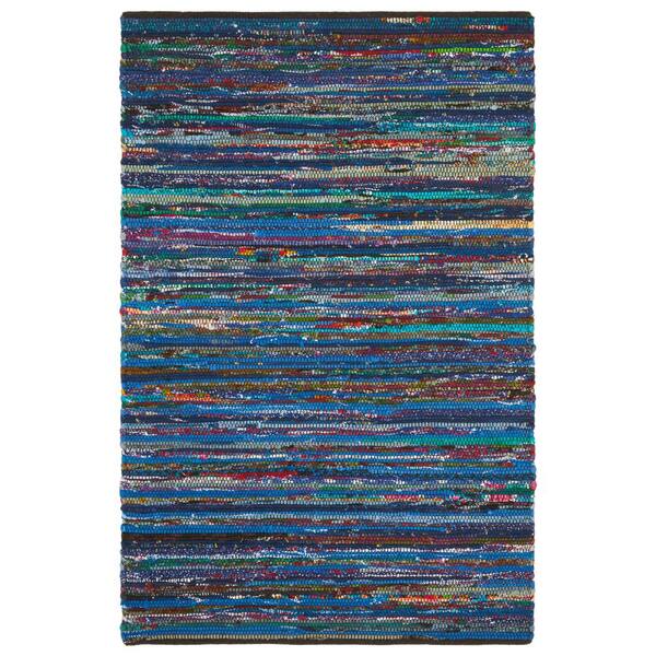SAFAVIEH Rag Rug Turquoise/Black 4 ft. x 6 ft. Striped Area Rug RAR250K ...