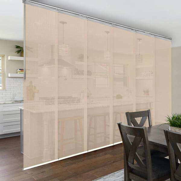 EMOH Sienna Mesh 70 in. - 130 in. W x 94 in. L Adjustable 6-Panel in Satin Nickel Single Rail Panel Track with 23.5 in. Slate