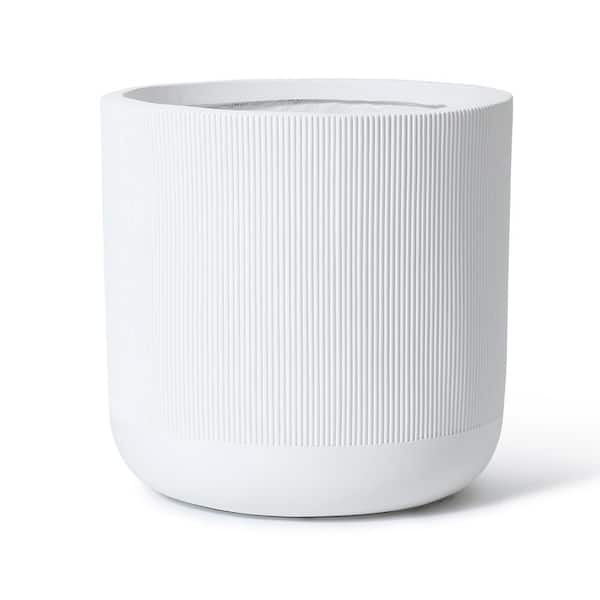 LuxenHome 14.8 in. W x 13.6 in. H White Stripes Ceramic Individual Pot