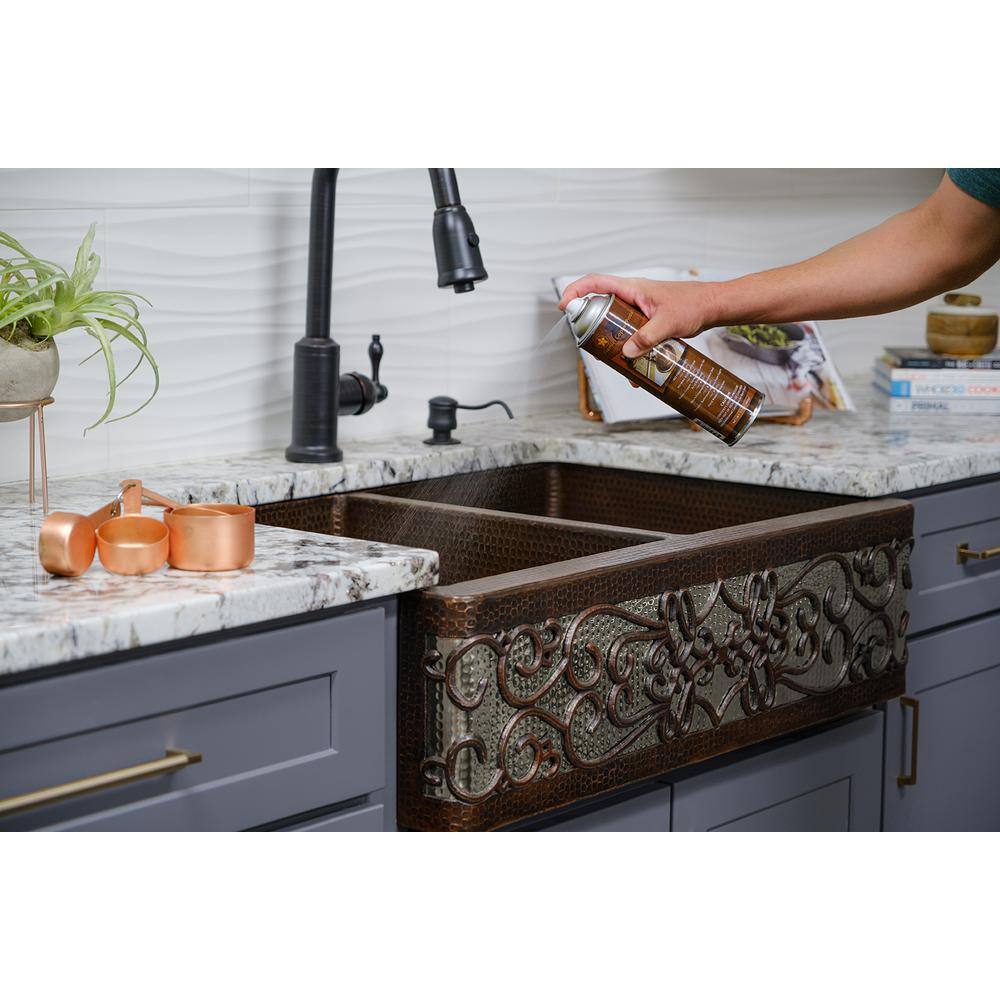 33" Hammered Copper Farmhouse Apron Sink with Fleur De Lis